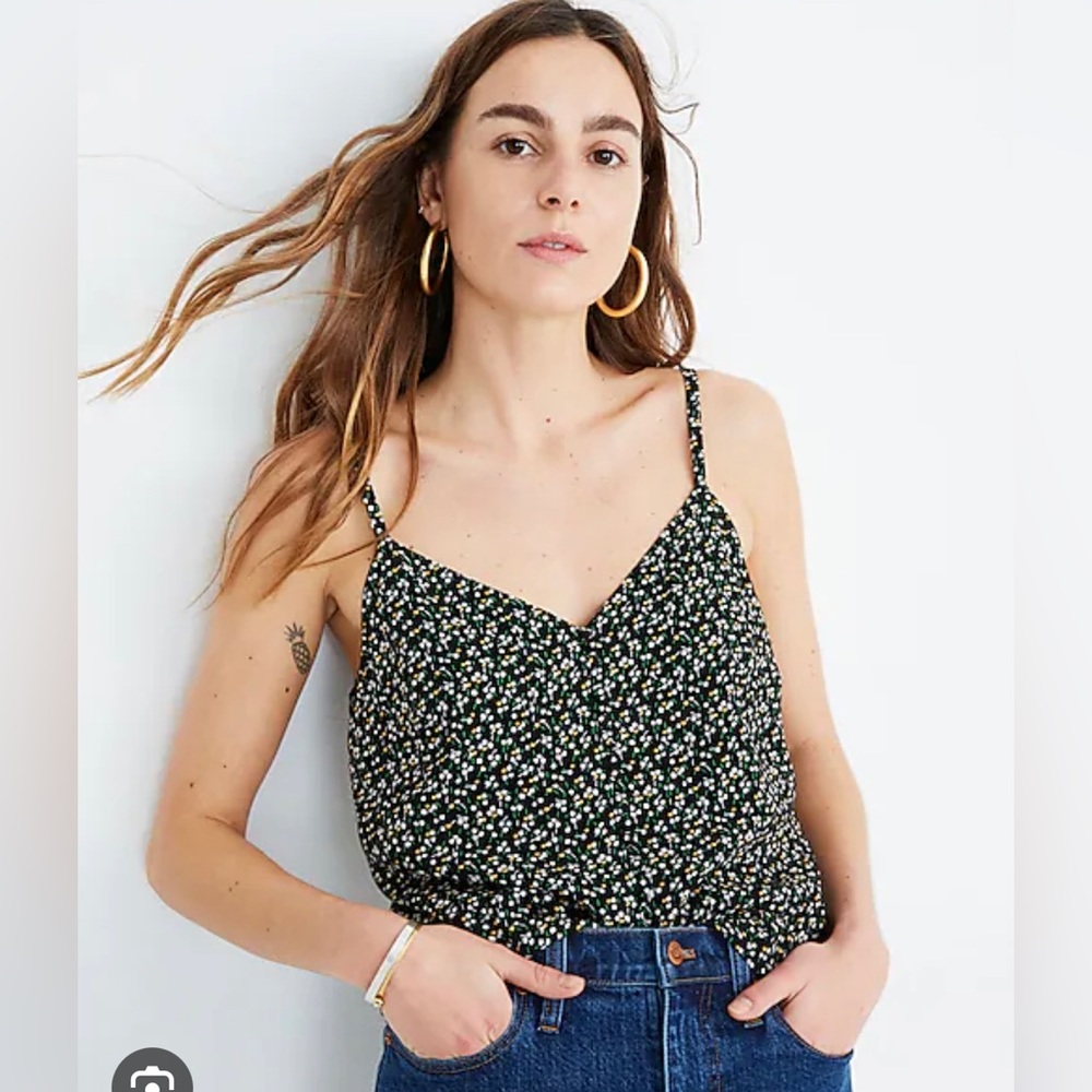 Madewell Black Floral Spaghetti Strap Camisole